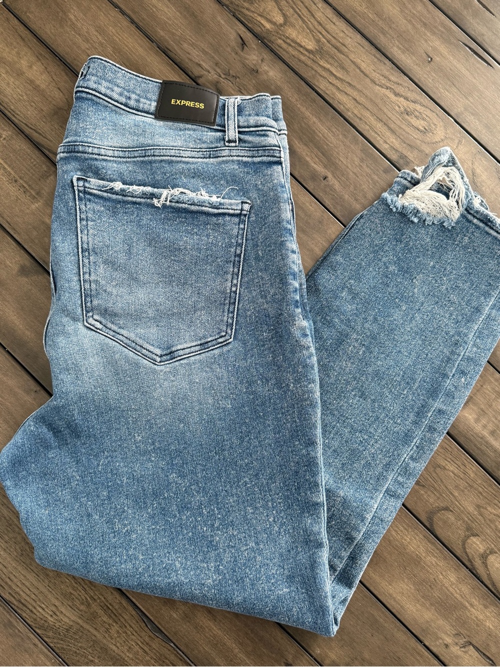 Express Light Blue Distressed Slim Jeans